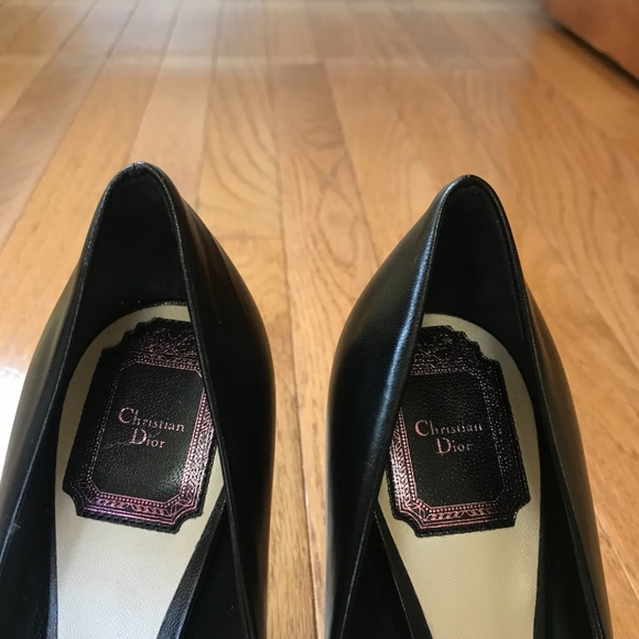 DIOR METALLIC PINK HEEL BLACK LEATHER PUMPS - Picture 2 of 6